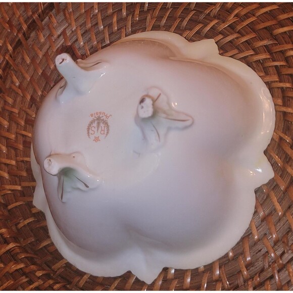 Antique RS Prussia Porcelain Footed Bowl Scalloped Edge Gardenia Gold Rim drops, - Picture 7 of 15